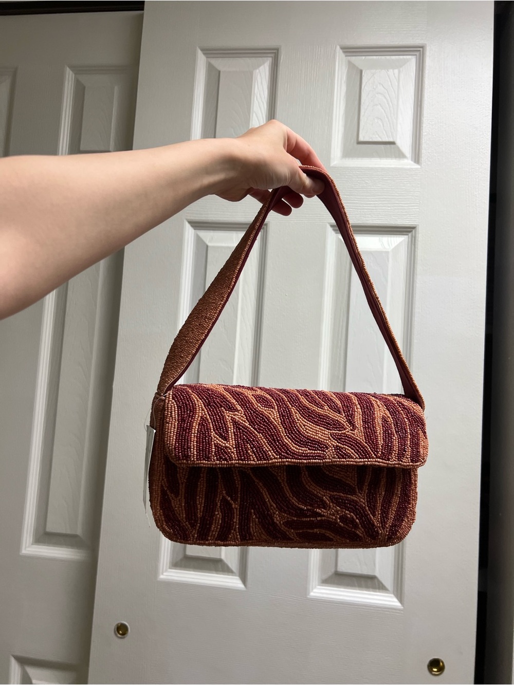NWT America & Beyond Beaded Mini Shoulder Bag in Brick Red
